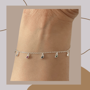 PULSERA GOTITAS DE COLORES PLATA LEY 925